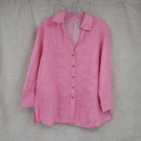 GRAND & Greene Women's XL Pink Linen Blend Button Up Blouse - Picture 3 of 13